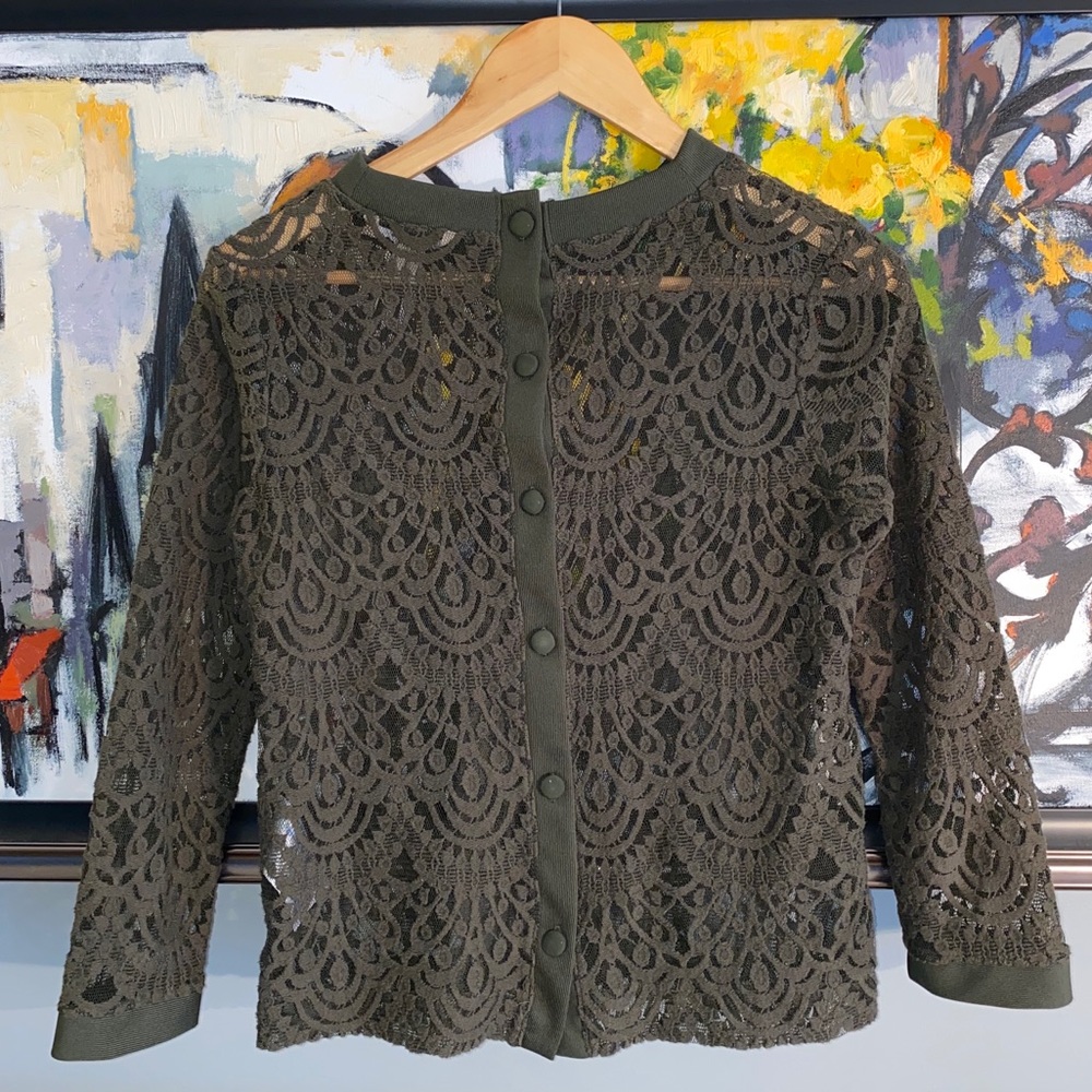 Banana Republic Sheer Lace Top - Olive Green